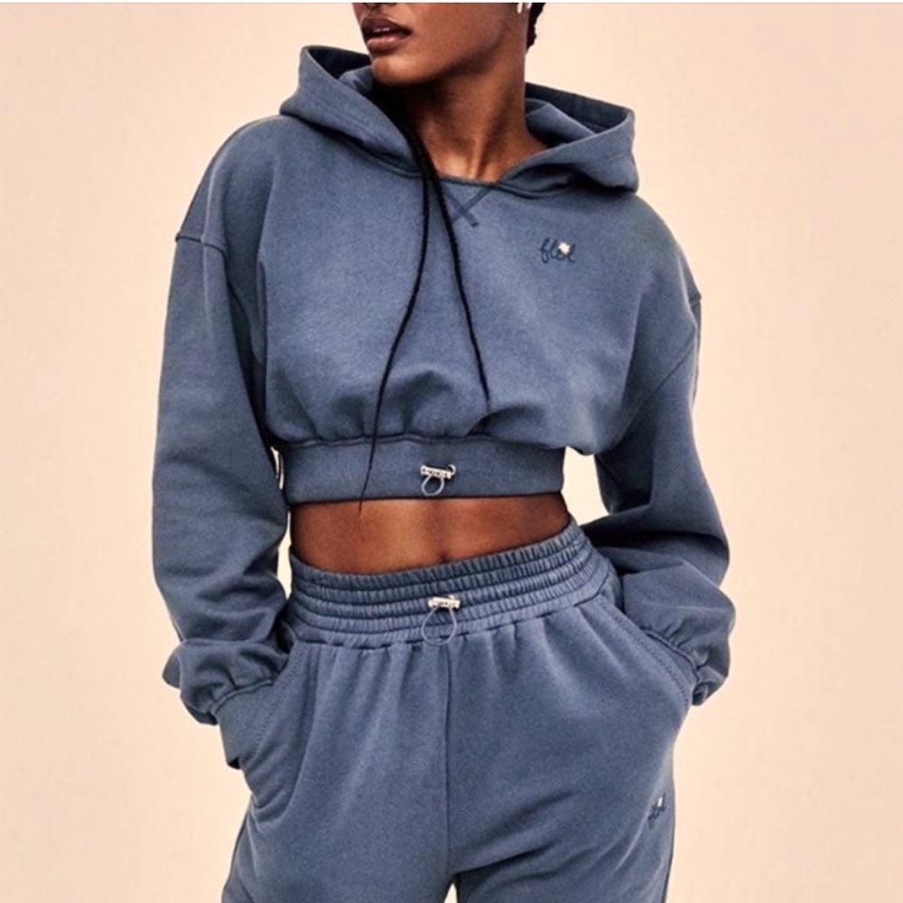 For Love And Lemons Slate Blue Cropped Hoodie